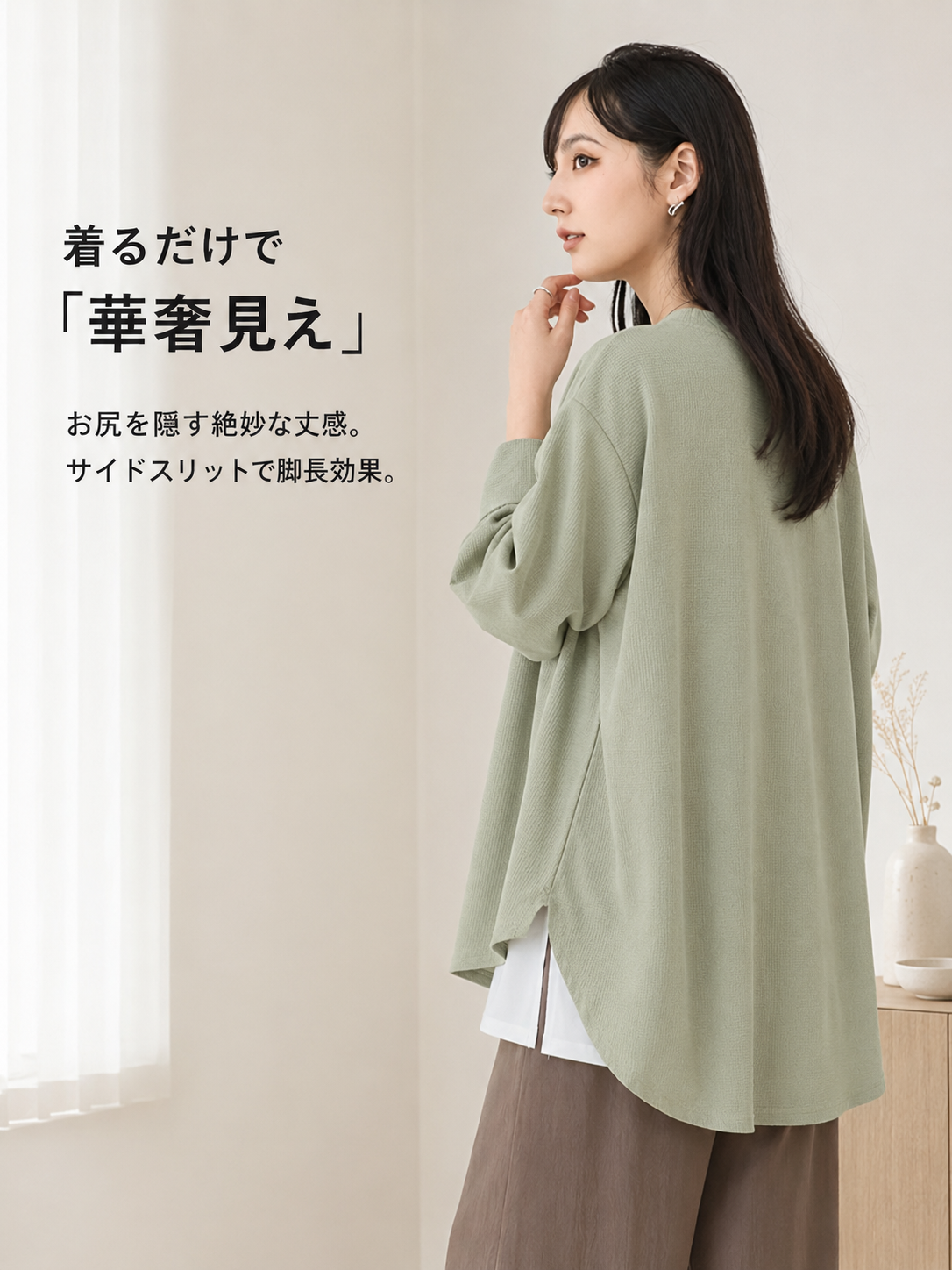 高見え無地カジュアルゆるコーデインナーシャツ