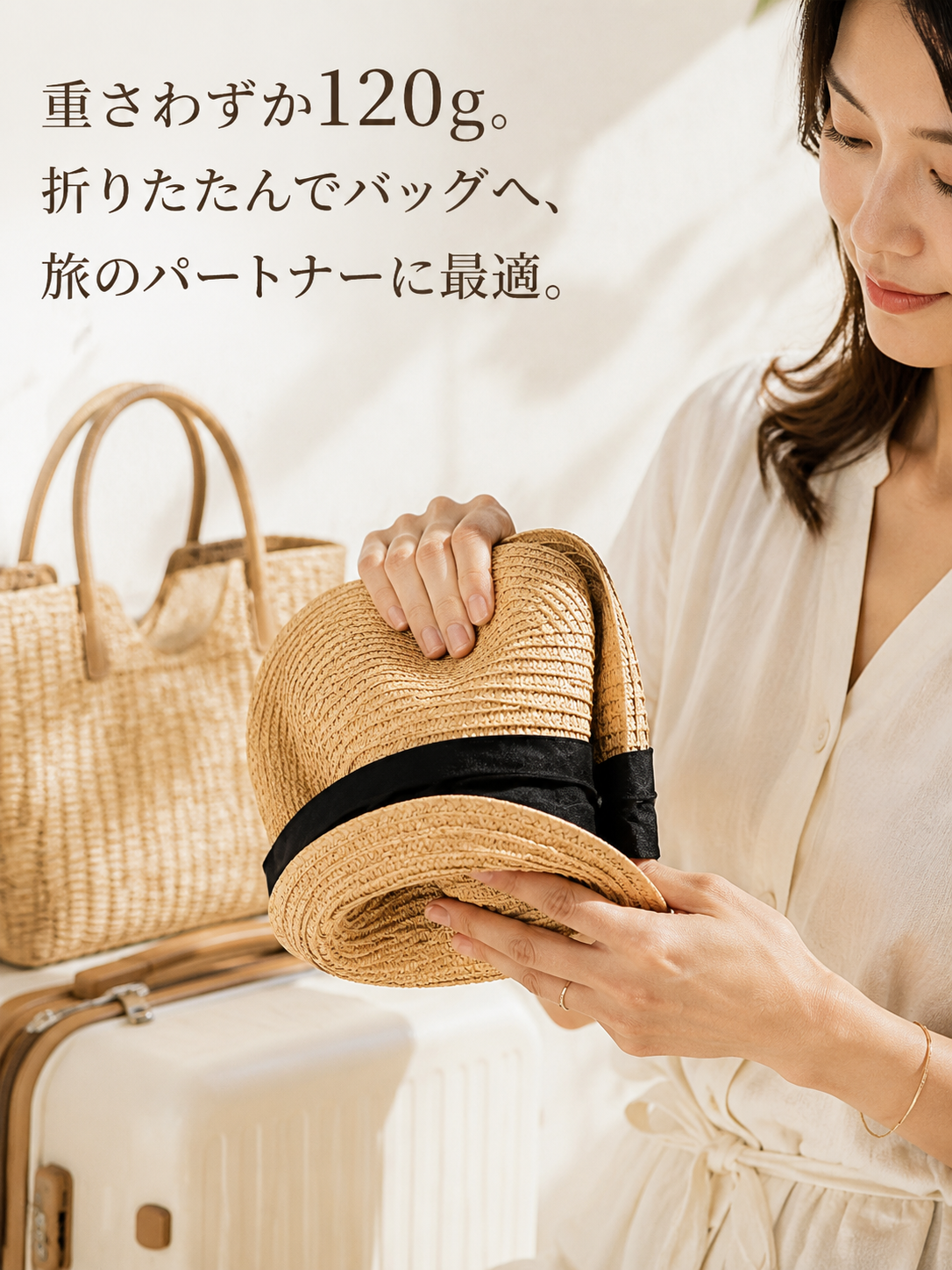 夏の新作フレンチ編み平トップ麦わら帽子 レディース ビーチやリゾートにぴったり