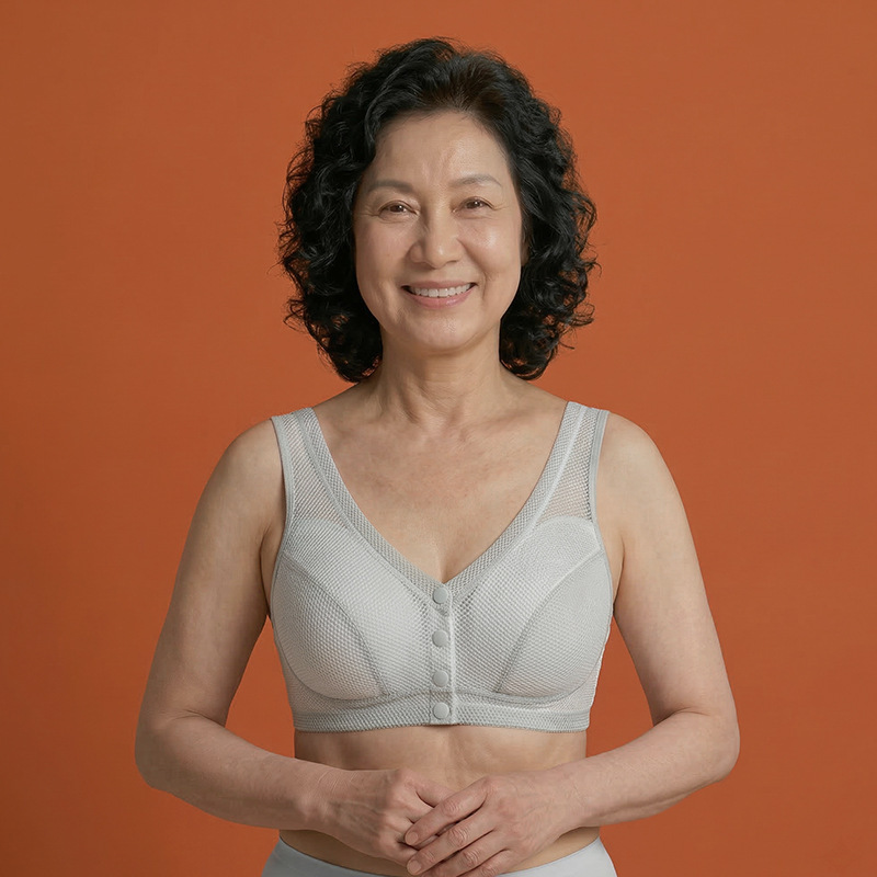 薄款媽媽內衣大碼網孔透氣中老年文胸 前扣老人背心