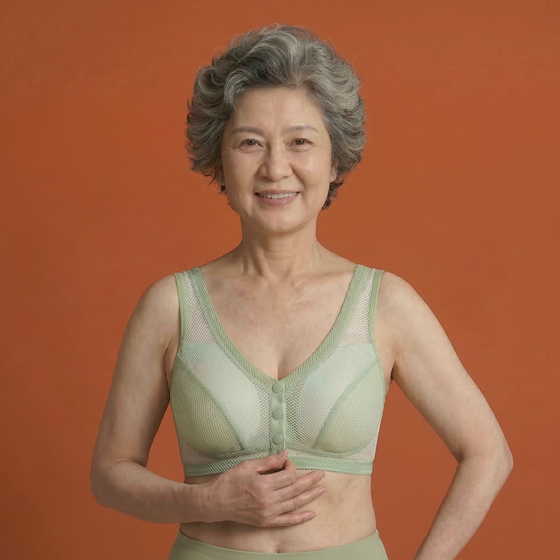 薄款媽媽內衣大碼網孔透氣中老年文胸 前扣老人背心