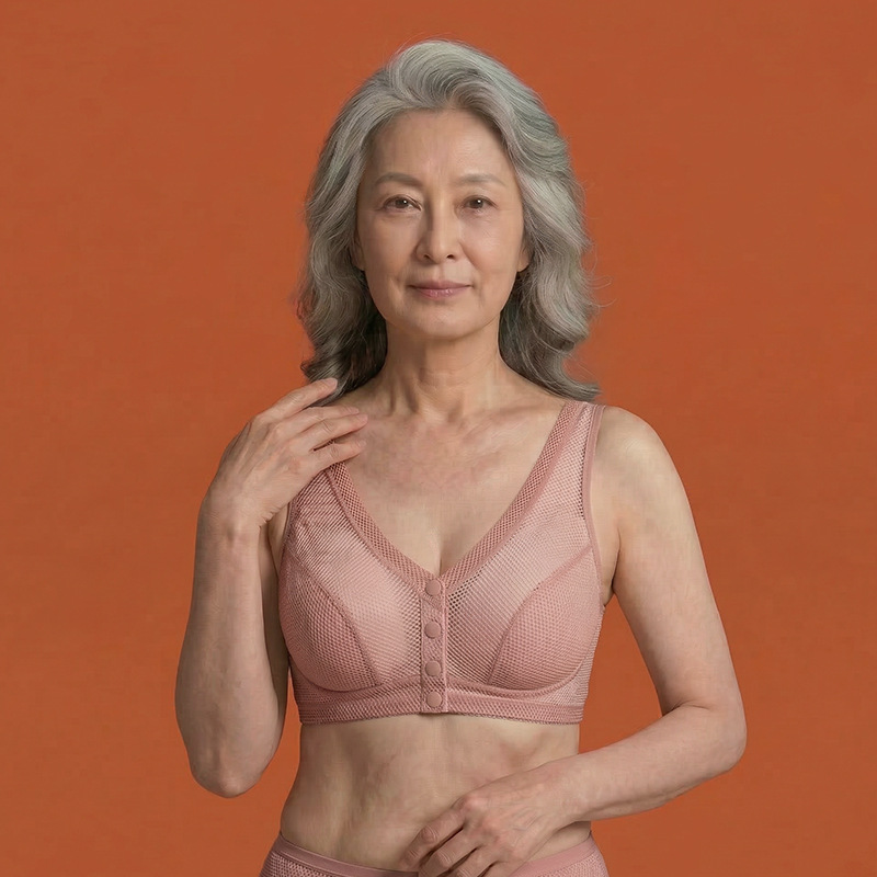 薄款媽媽內衣大碼網孔透氣中老年文胸 前扣老人背心