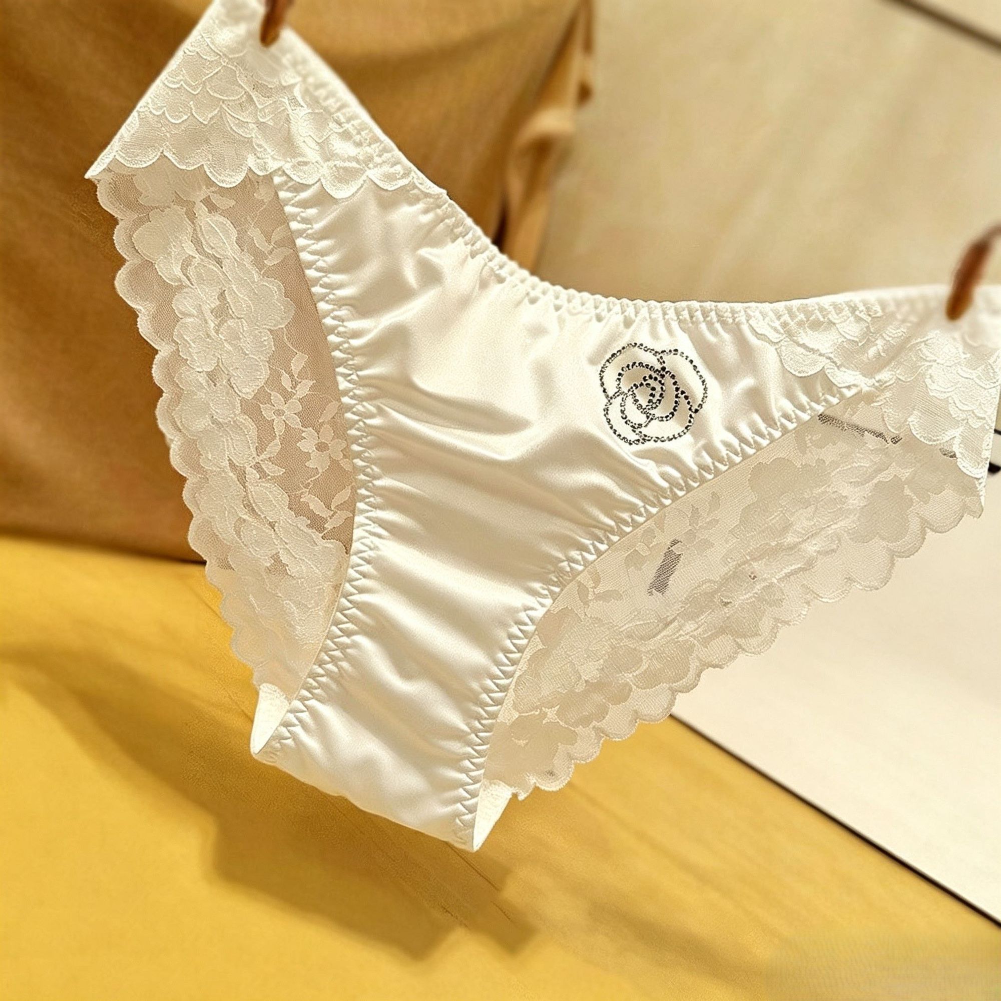冰絲緞面無痕女士三角內褲 柔軟絲滑性感舒適蕾絲內褲