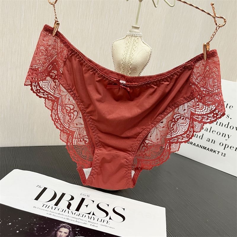 歐式女生蕾絲純棉檔性感中腰内褲