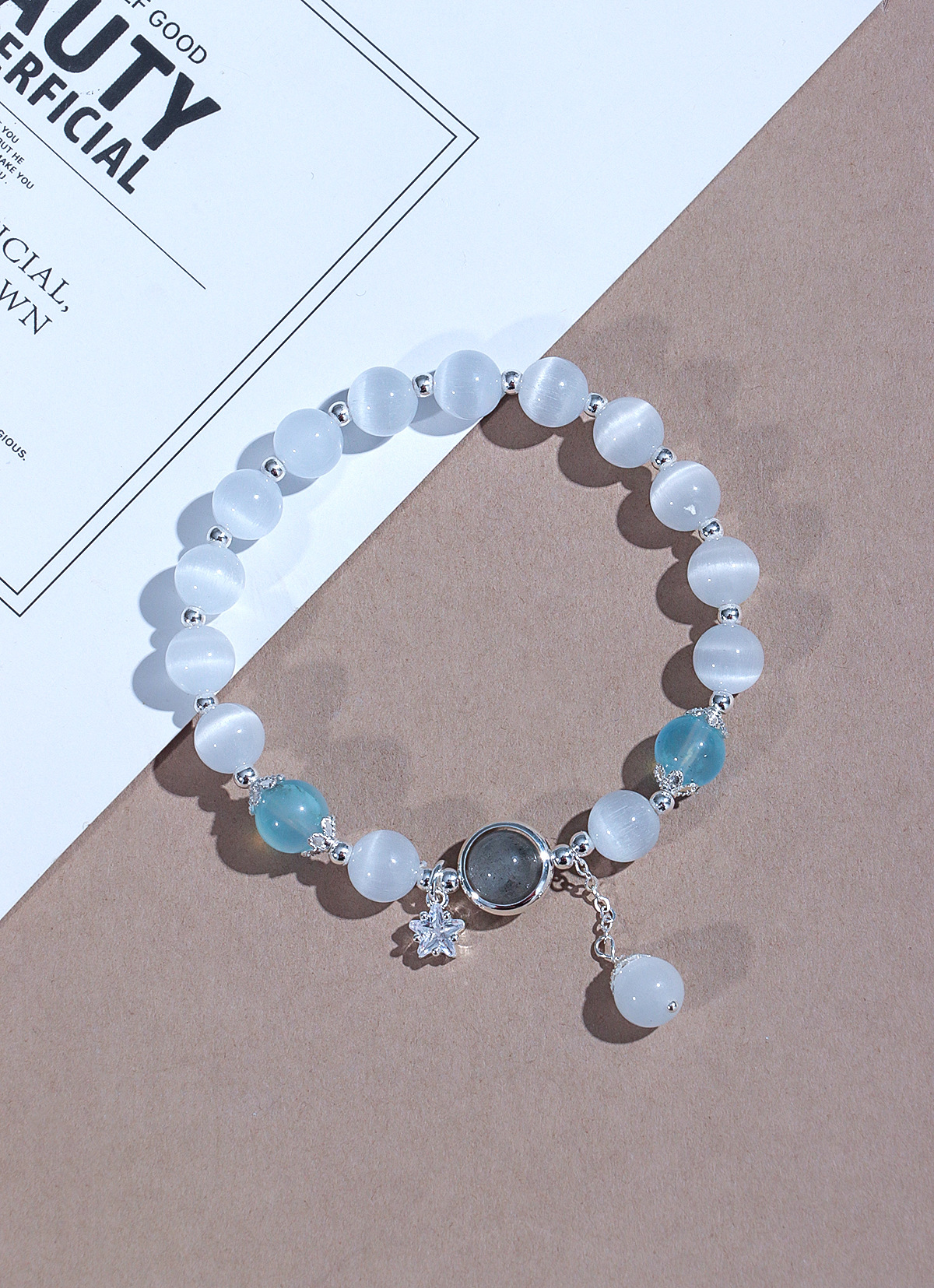Lover Stone Moonstone Bracelet With Aquamarine Stress Relief Positive Energy Bracelet For Daily Wear