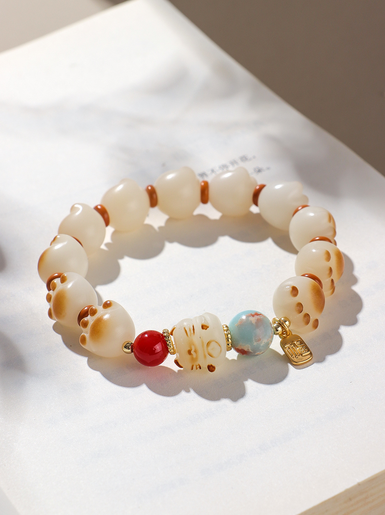 Cute Carbon Roasted Bodhi Cat Paw Bracelet 15cm Lucky Fortune Charm Feng Shui Jewelry For Women Girls Gift