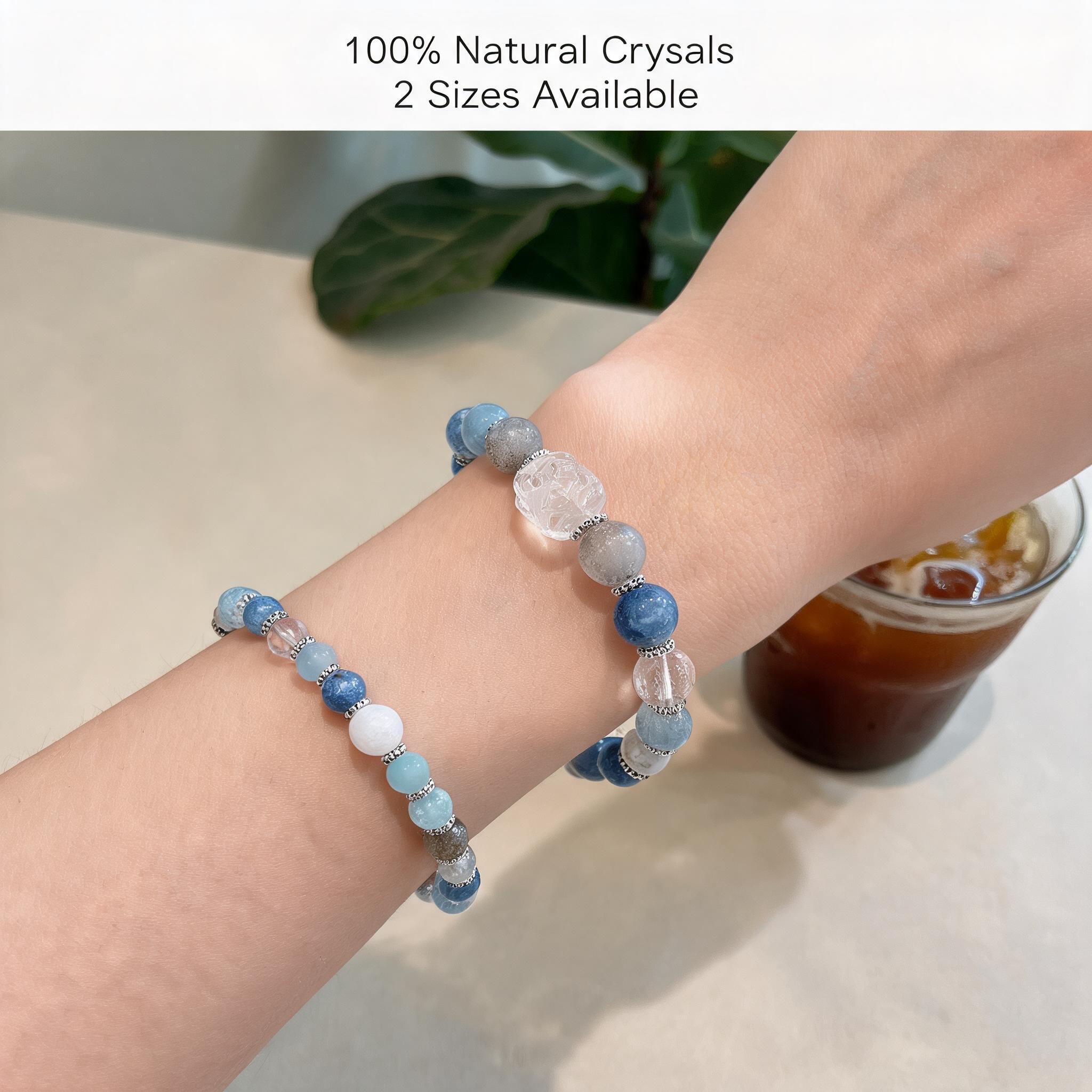 Feng Shui Prosperity Multi-Stone Crystal Bracelet | Natural Aquamarine Moonstone Blue Kyanite Clear Quartz Bracelet