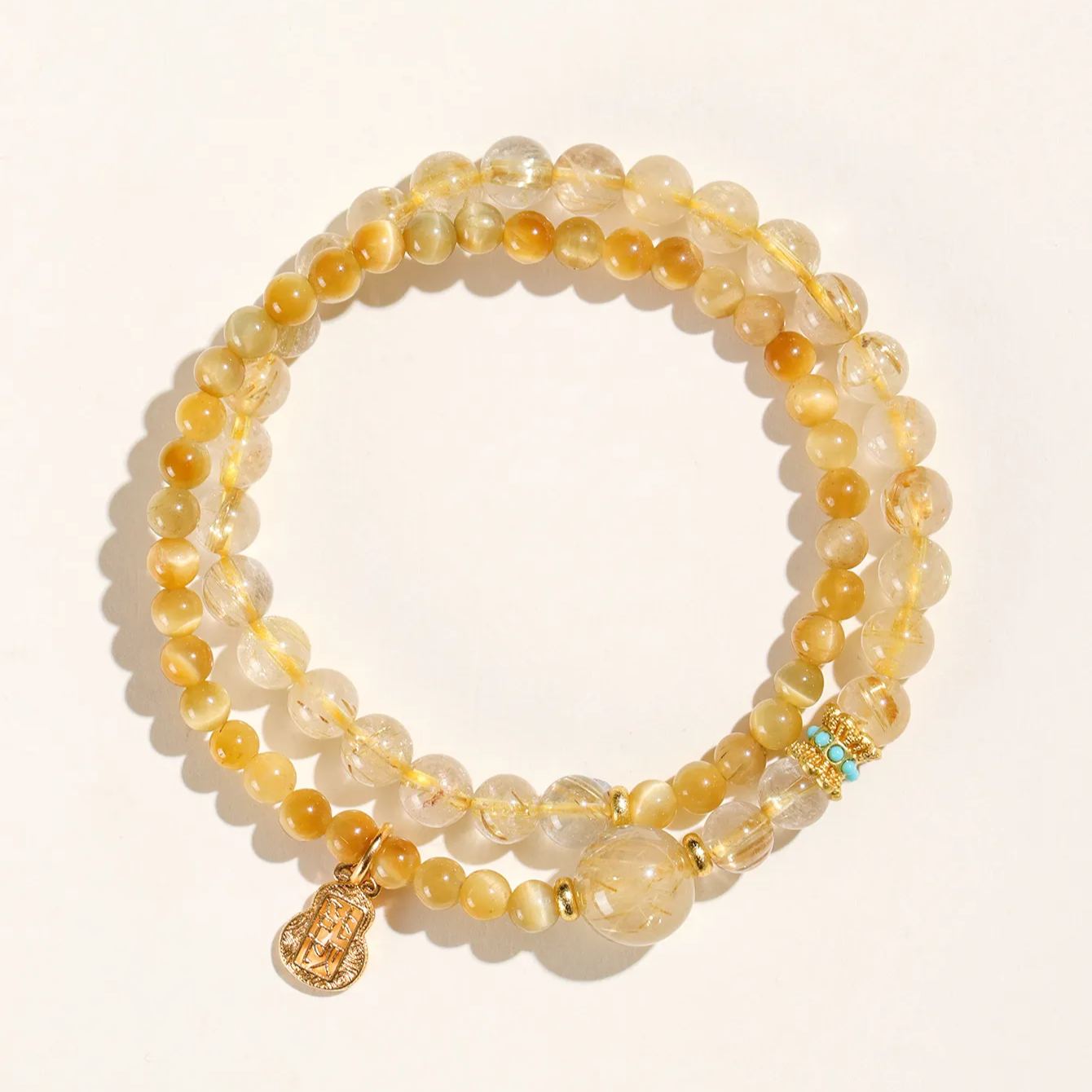 Natural Golden Rutilated Quartz Tiger Eye Double Wrap Bracelet Wealth Luck Feng Shui Crystal Bracelet For Women Gift