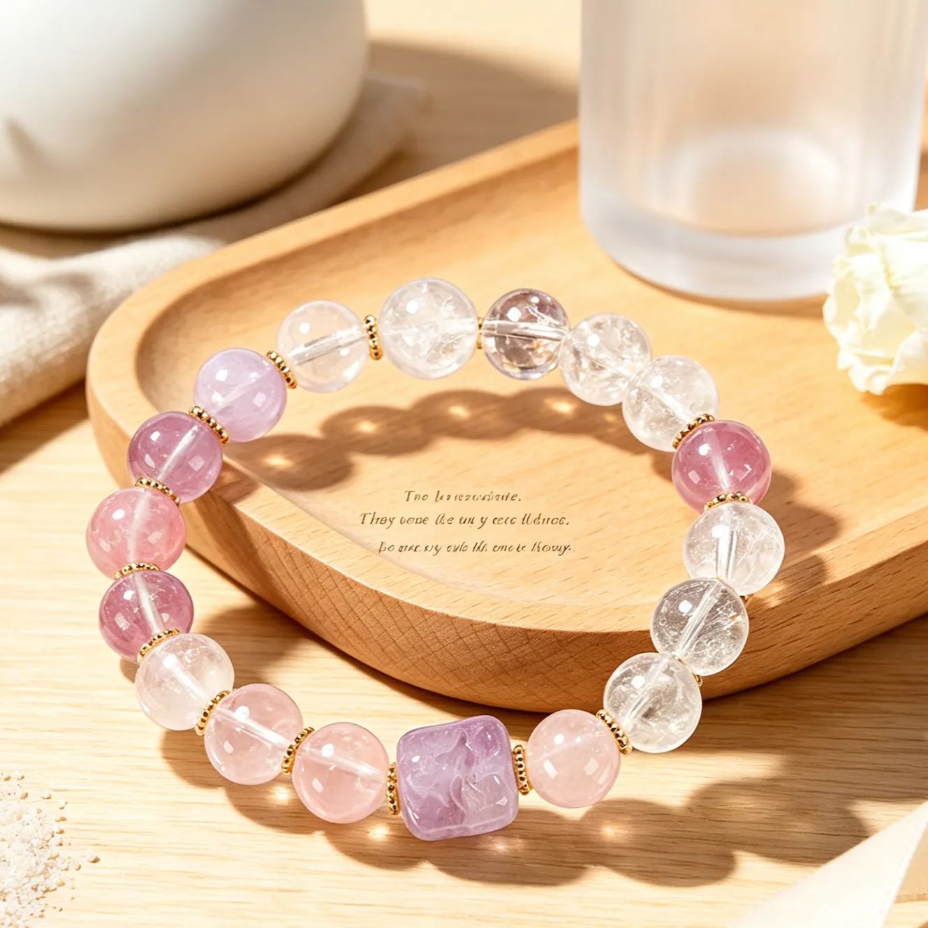 Premium Nine-Tailed Fox Square Cube Multi Gemstone Bracelet, Natural Amethyst & Aquamarine Beaded Bracelet, Luxury Fashion Crystal Jewelry for Women