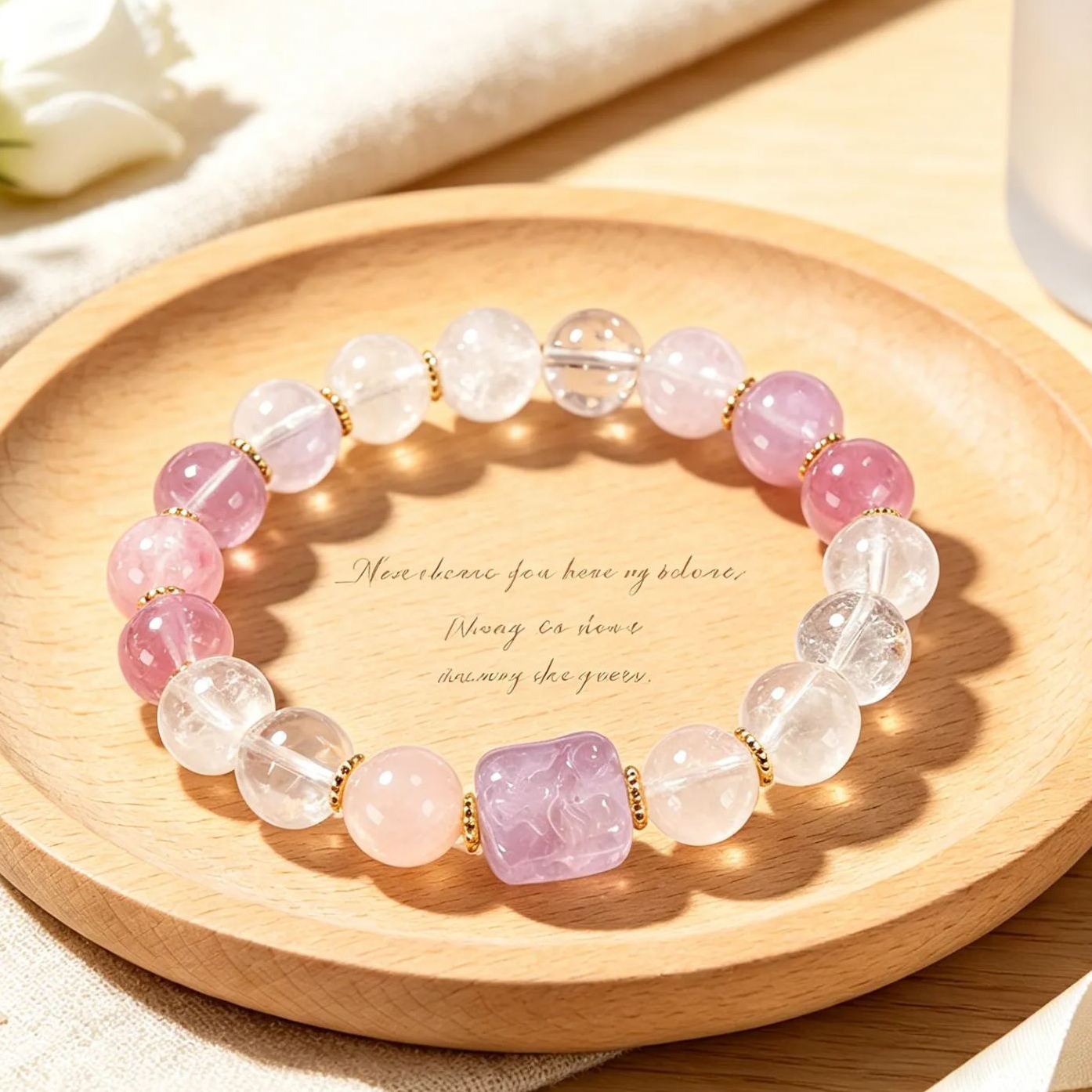 Premium Nine-Tailed Fox Square Cube Multi Gemstone Bracelet, Natural Amethyst & Aquamarine Beaded Bracelet, Luxury Fashion Crystal Jewelry for Women