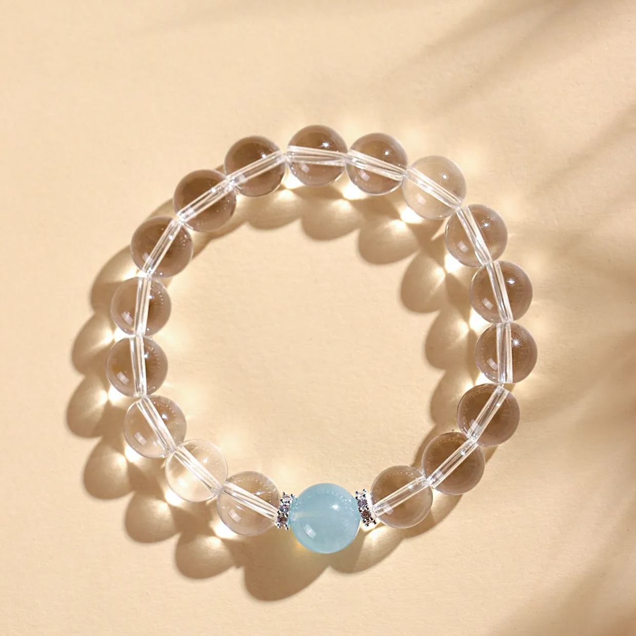 Natural Clear Quartz Aquamarine Bracelet 15cm Wrist Lucky Healing Feng Shui Crystal Jewelry For Women Gift