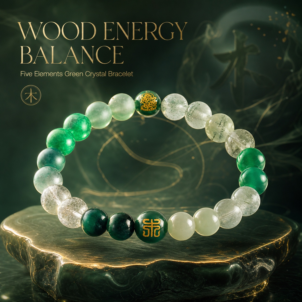 Five Elements Wood Green Crystal Bracelet Natural Multi Gemstone Career Luck Feng Shui Bracelet For Men Women