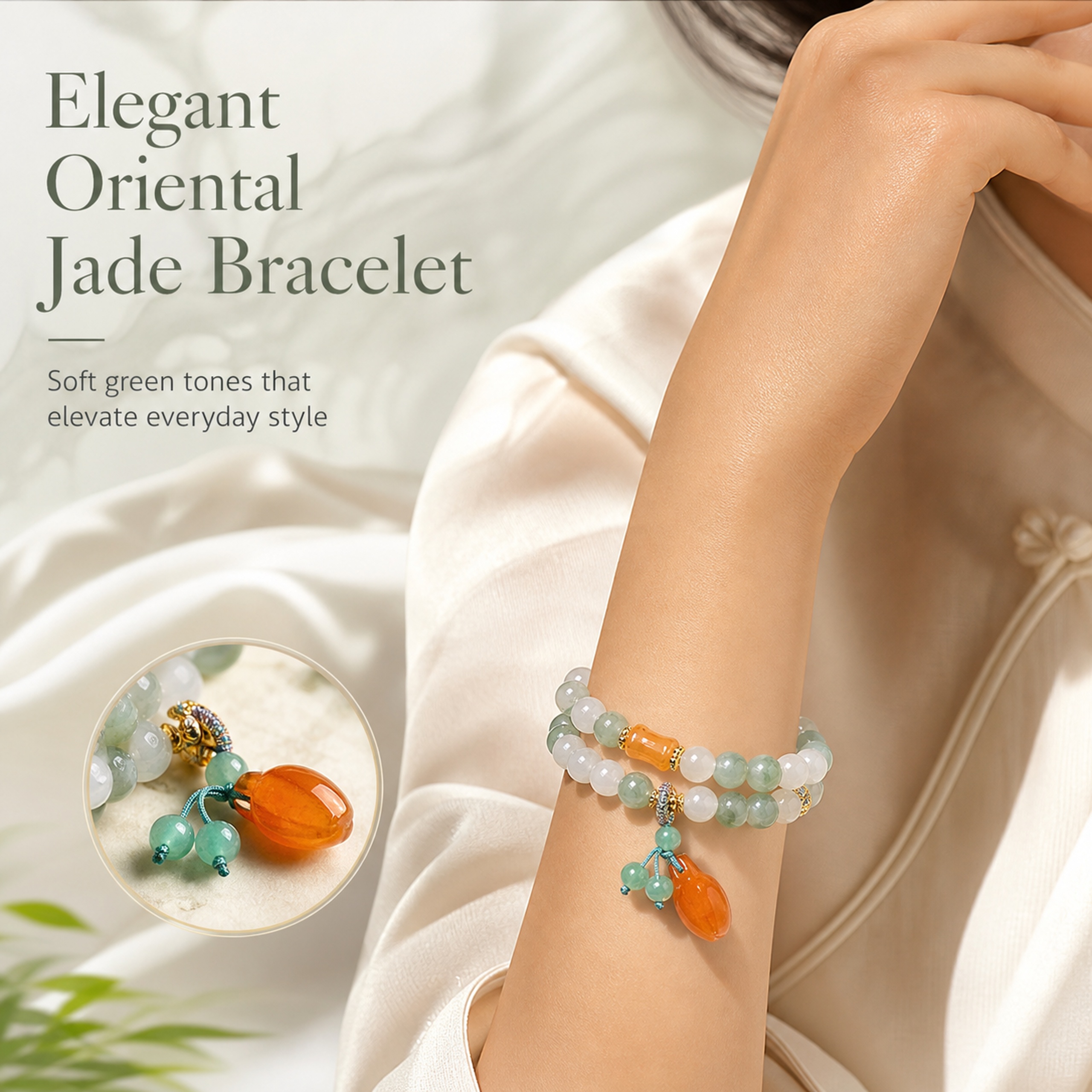Pastel Green Natural Jade Beaded Bracelet