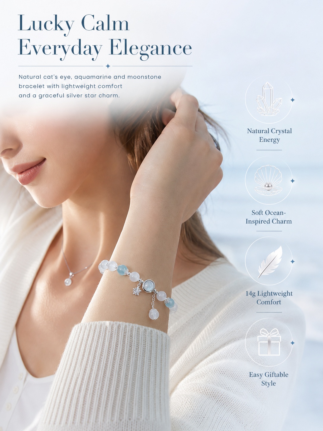 Lover Stone Moonstone Bracelet With Aquamarine Stress Relief Positive Energy Bracelet For Daily Wear
