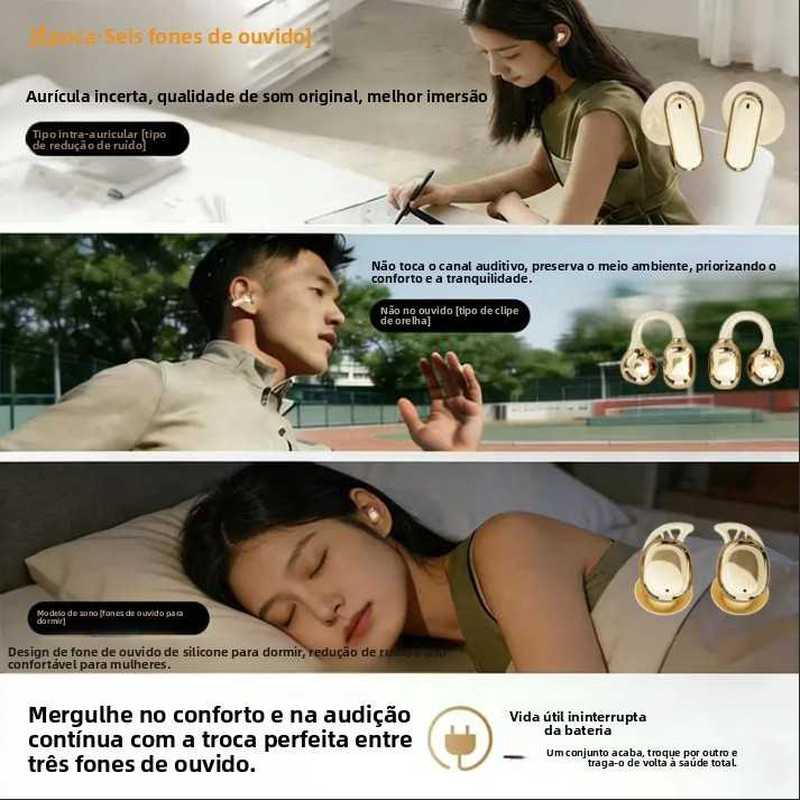 【6 Fones de Ouvido + Carregamento de Telefone】Novos Fones de Ouvido Bluetooth Sem Fio Intra-auriculares com Clipe para Dormir