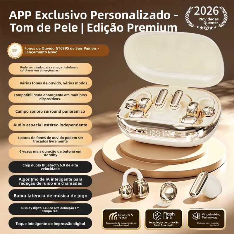 【6 Fones de Ouvido + Carregamento de Telefone】Novos Fones de Ouvido Bluetooth Sem Fio Intra-auriculares com Clipe para Dormir