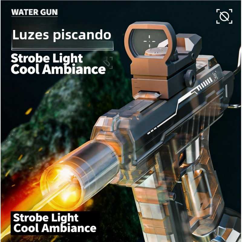 Pistola de água elétrica Uzi com luzes piscantes, recuo automático, alta pressão, brinquedo infantil para atividades ao ar livre, totalmente automática.