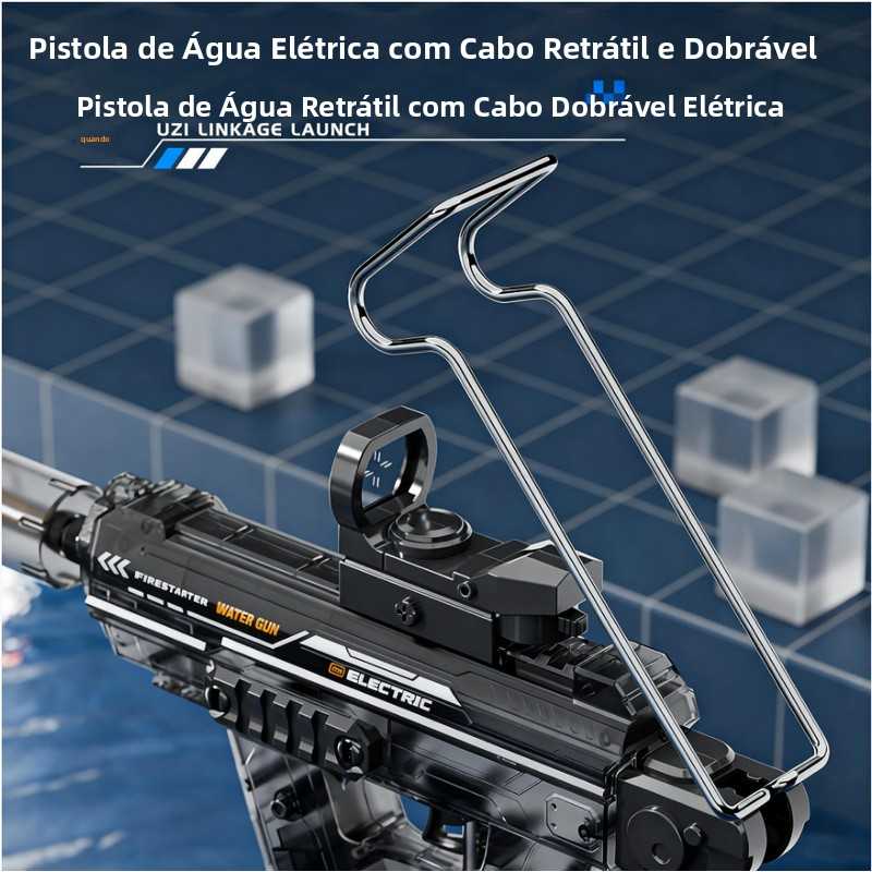 Pistola de água elétrica Uzi com luzes piscantes, recuo automático, alta pressão, brinquedo infantil para atividades ao ar livre, totalmente automática.