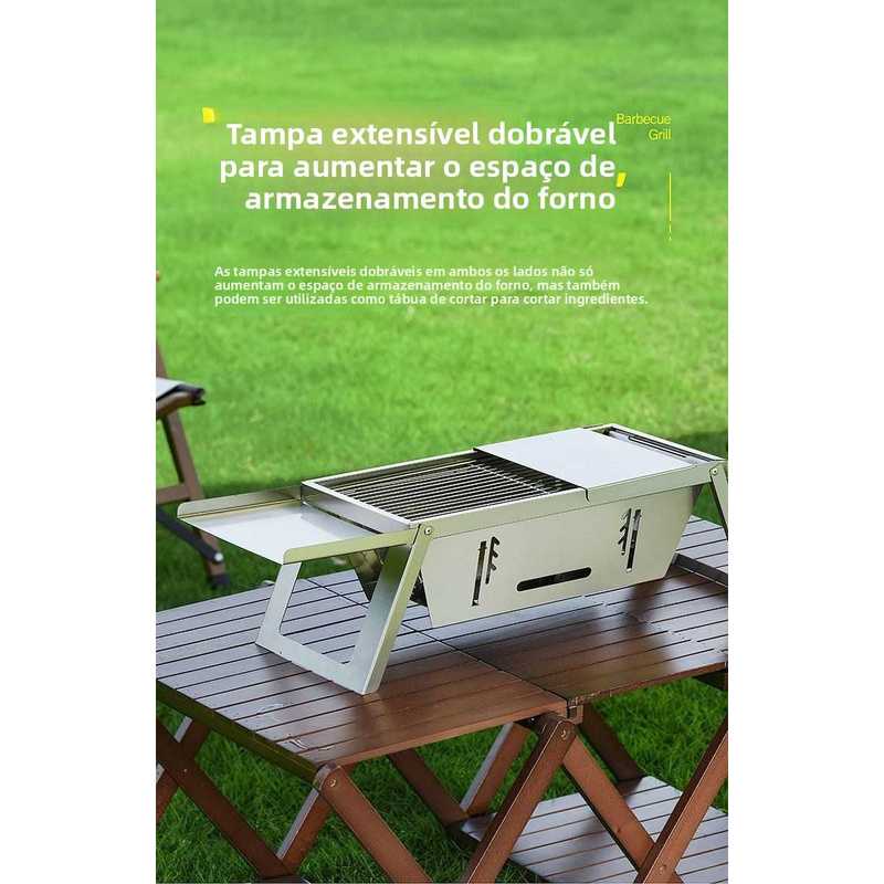 Churrasqueira de aço inoxidável, grelha de carvão espessa para uso externo, pequena churrasqueira doméstica dobrável em um segundo para espetos de carvão.