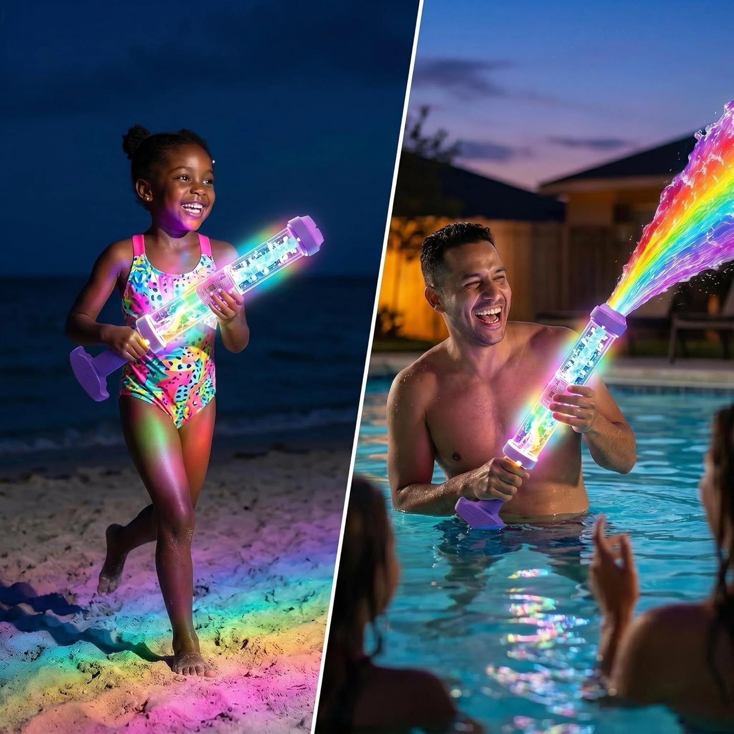 🌈 Pistola de água LED brilhante⚡ Pistola de água com luz arco-íris🚀 Brinquedo de batalha com luz LED