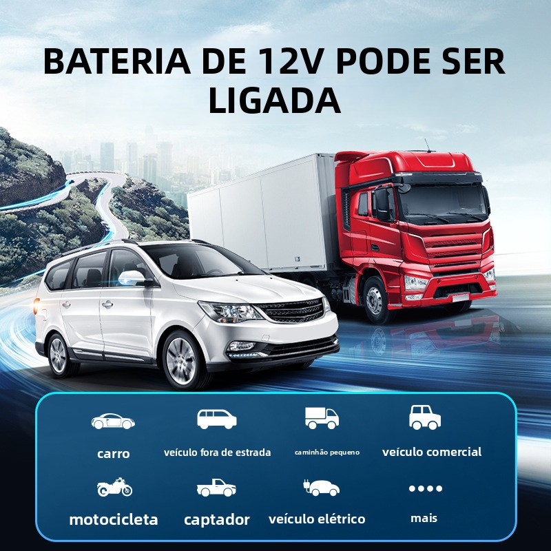 Fonte de alimentação de emergência para carros transfronteiriça 12V, power bank sem fio com funções de inflação e partida de emergência, power bank de emergência tudo-em-um.
