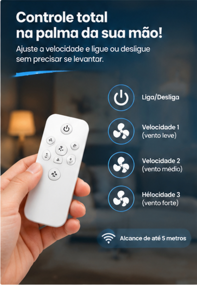 Ventilador Suspenso Sem Fio Portátil com Controle Remoto – Frescor para Cozinha, Quarto e Escritório