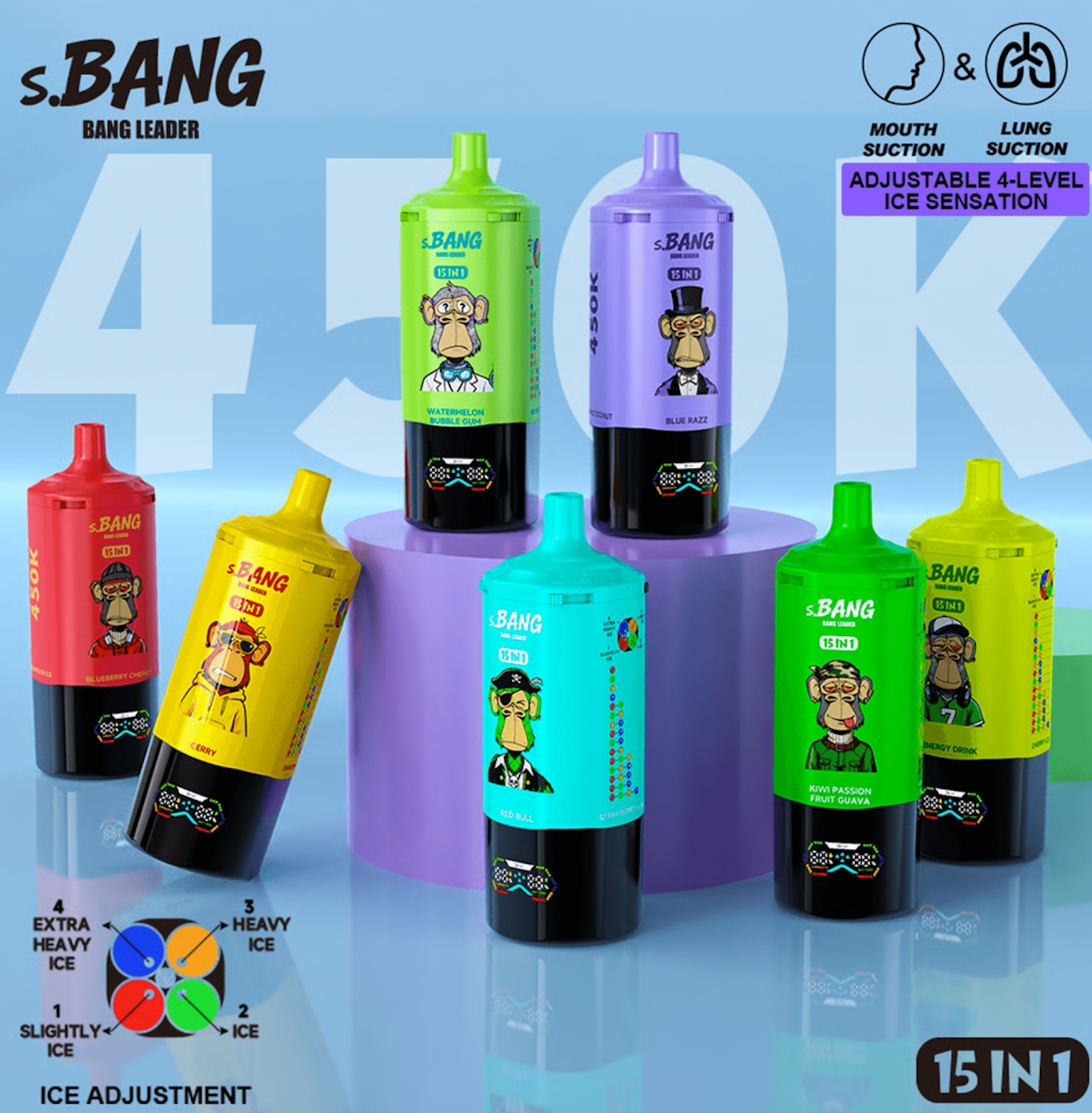 Bang Leader 450K 使い捨て電子タバコ，12種類のスタイルからお選びいただけます。