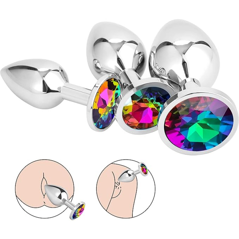 VIP12 Metal butt plugs, rainbow crystal butt plugs, three sizes, pure pleasure for women, couples and men, anal toy sets