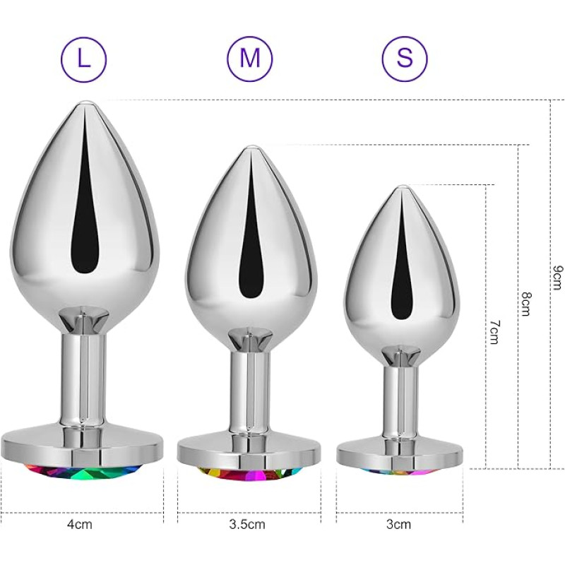 VIP12 Metal butt plugs, rainbow crystal butt plugs, three sizes, pure pleasure for women, couples and men, anal toy sets