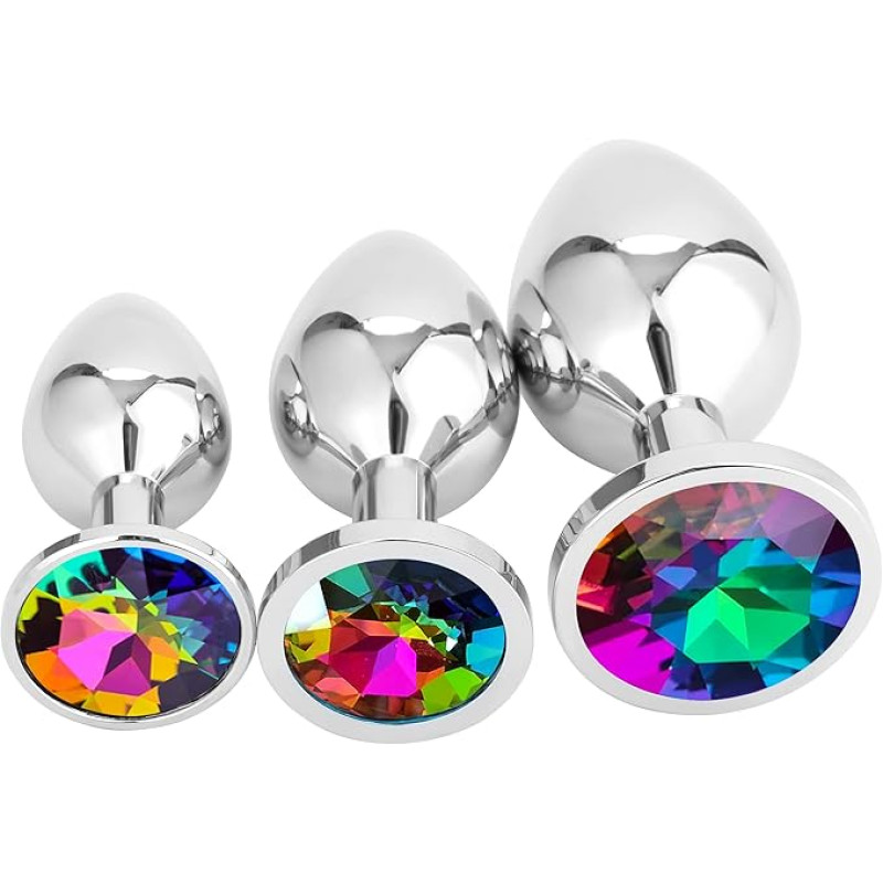 VIP12 Metal butt plugs, rainbow crystal butt plugs, three sizes, pure pleasure for women, couples and men, anal toy sets