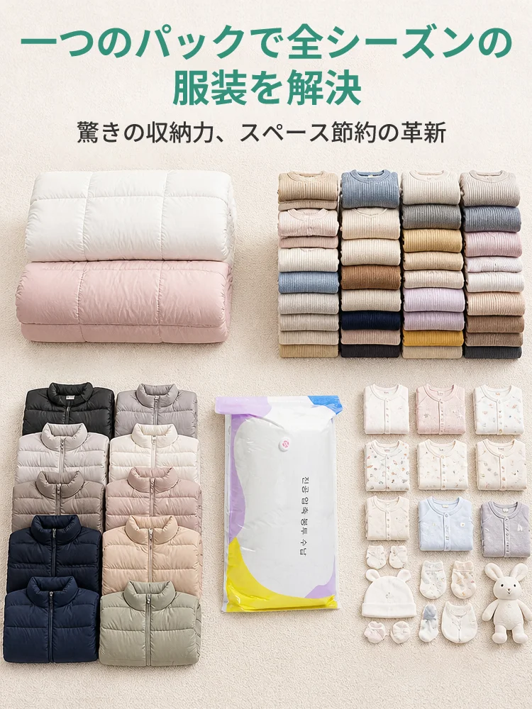 厚手3Dノンポンプ立体真空布団圧縮袋 衣類・羽毛・防湿収納袋