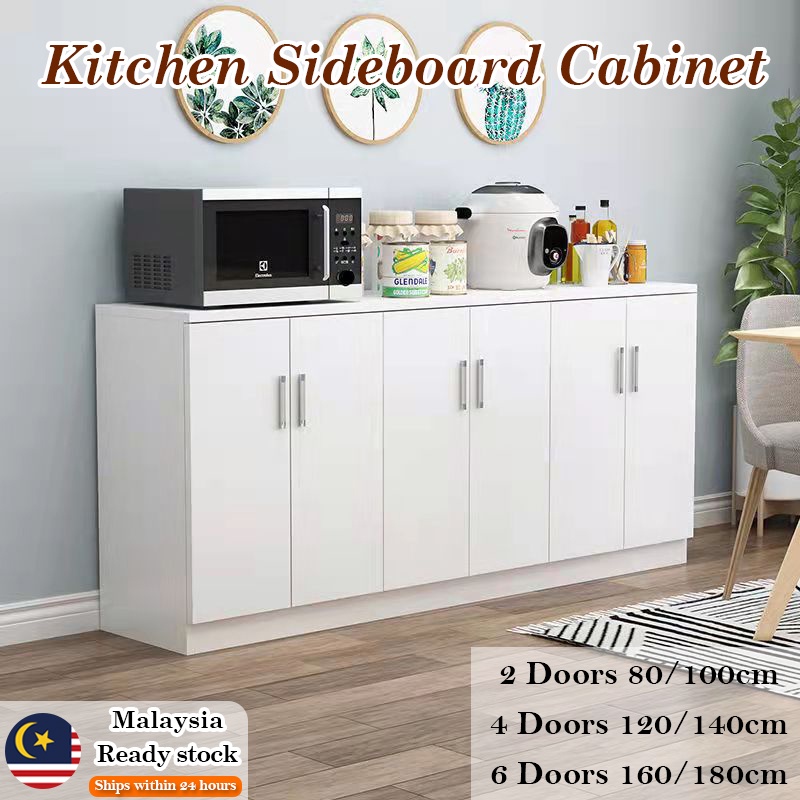 Kitchen Cupboard Buffet Table Organizer Shelf HeavyReady StockDuty White Wood Home Kitchen Almari Dapur Serbaguna