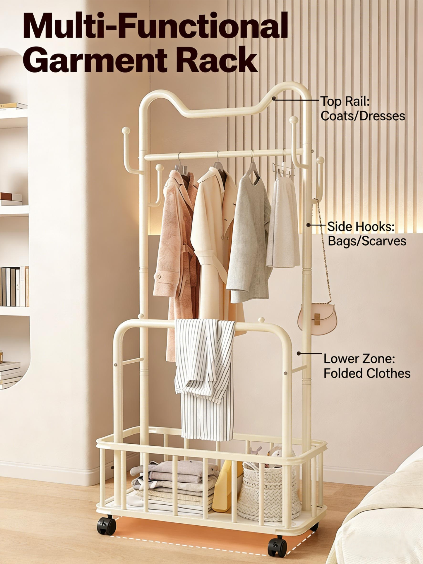 AVANRA Mobile Coat Rack with Storage Basket