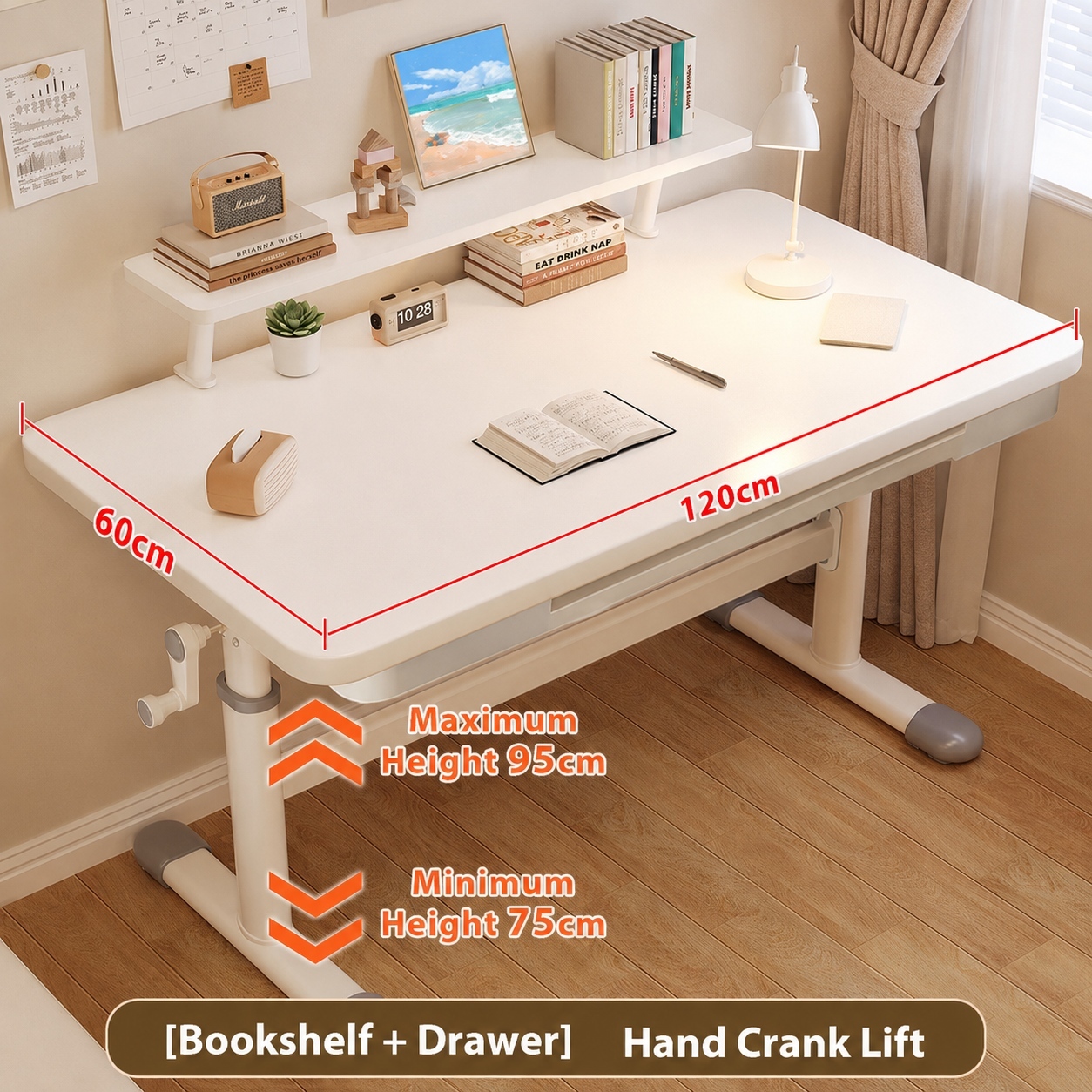 AVANRA Adjustable Study Desk with Bookshelf