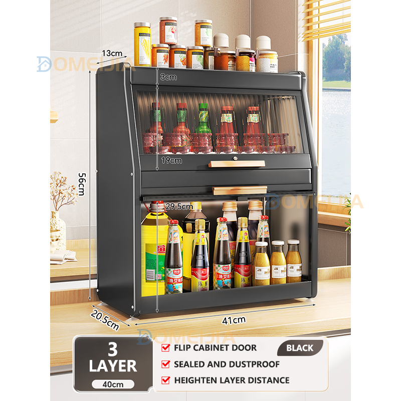 Kitchen Spice Rack Organizer Seasoning Container 2-Layer Bertutup Storage Cabinet Rak Rempah Almari Dapur