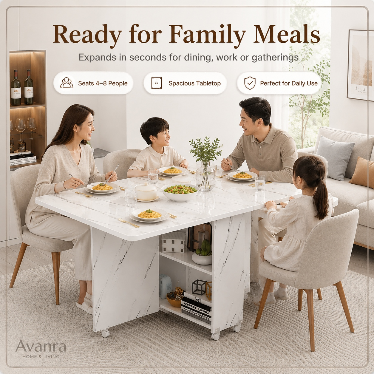 AVANRA Foldable Dining Table with Wheels
