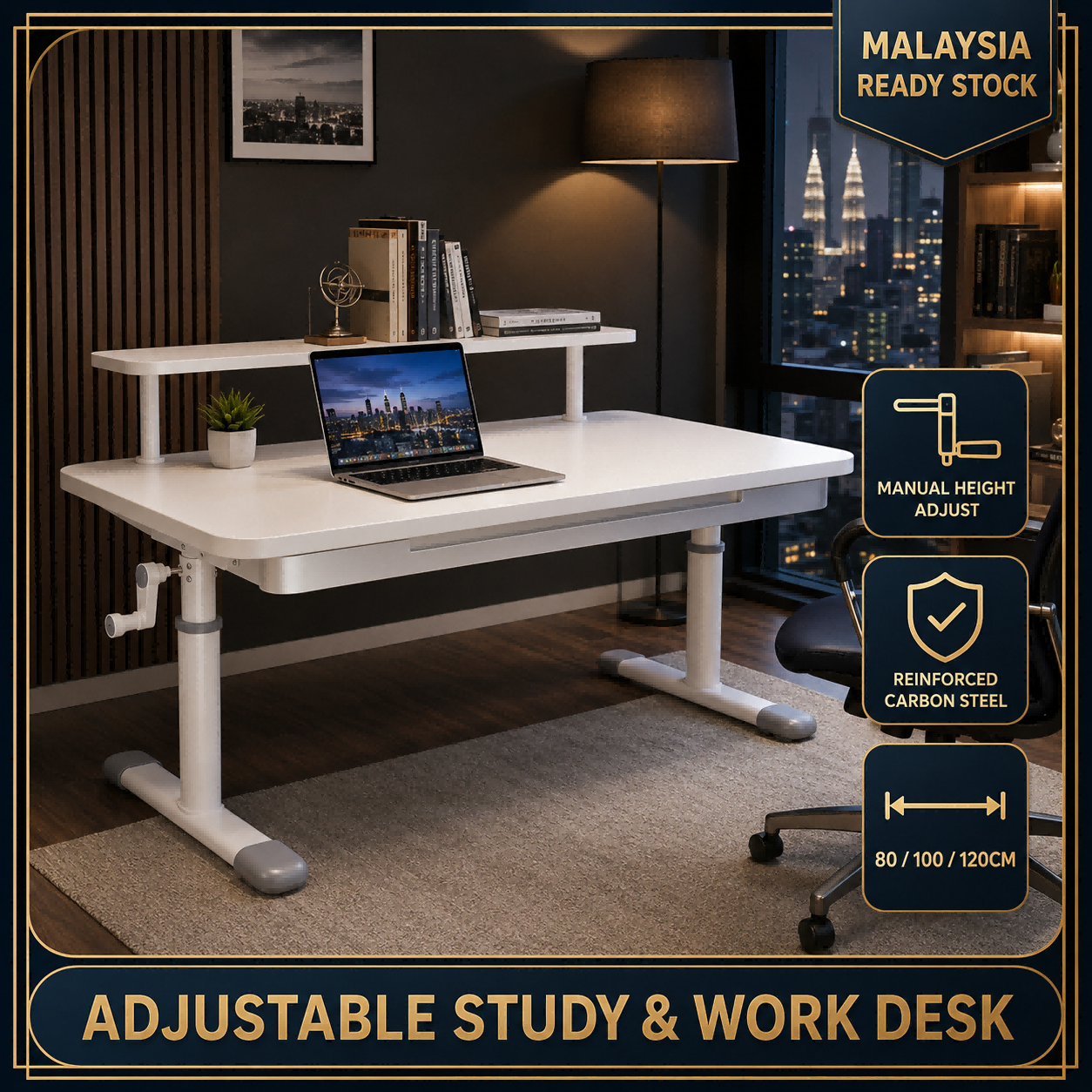AVANRA Adjustable Study Desk with Bookshelf
