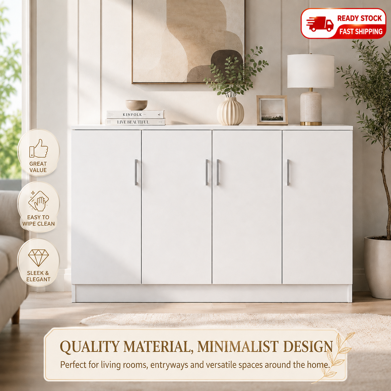 AVANRA White Kitchen Cabinet Sideboard Cabinet Storage Cabinet 