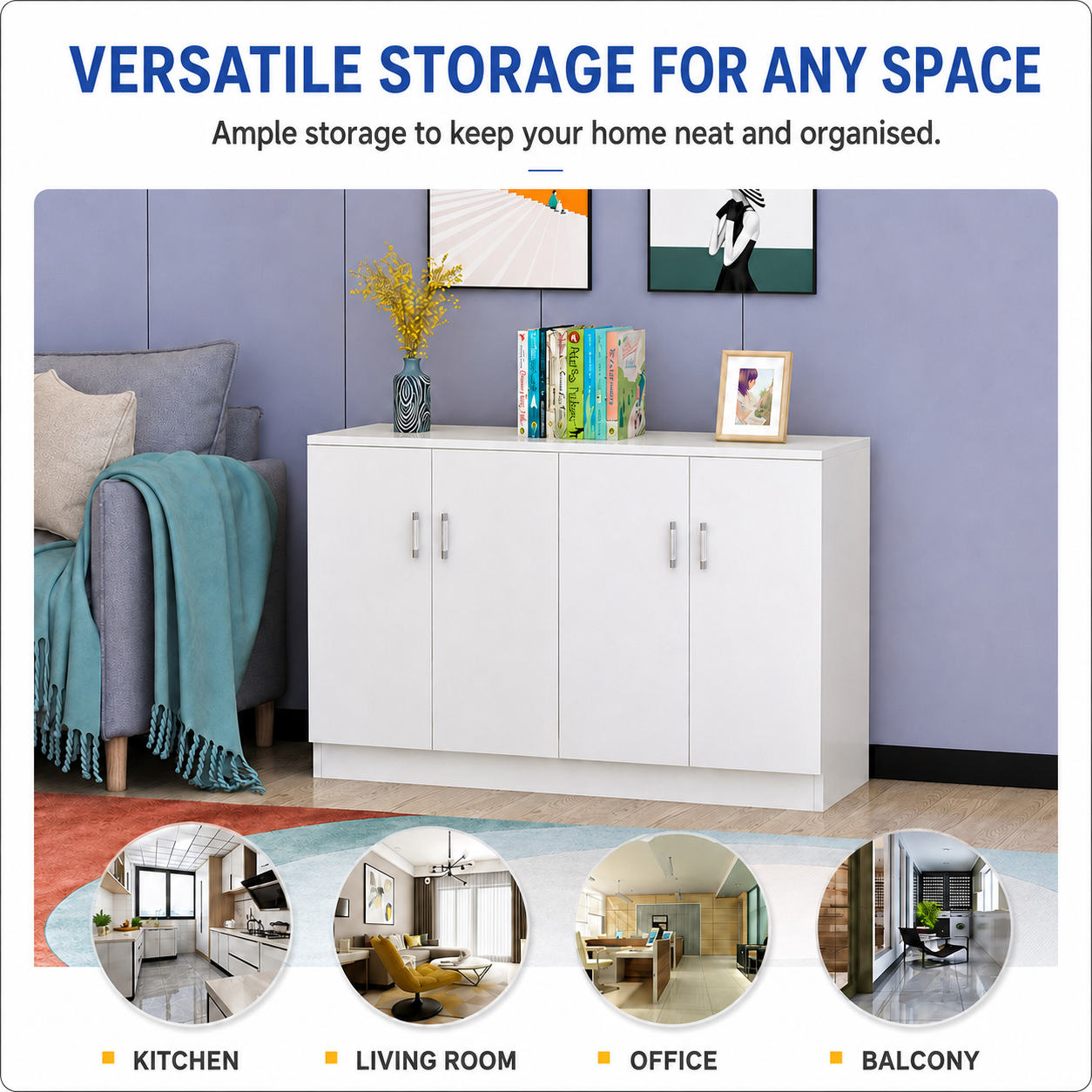 AVANRA White Kitchen Cabinet Sideboard Cabinet Storage Cabinet 