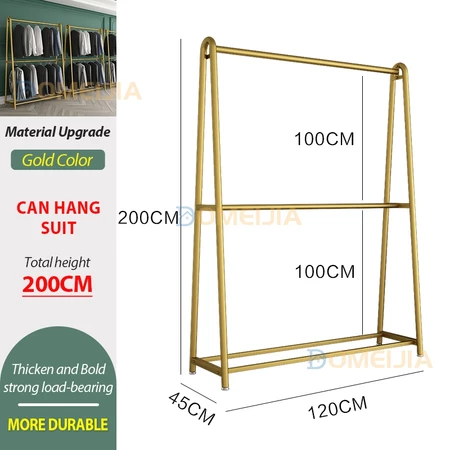 Golden Steel Pipe Clothes Rack Clothing Store Display Shelf Bold Drying Hanging 150/180/200 Penyangkut Baju