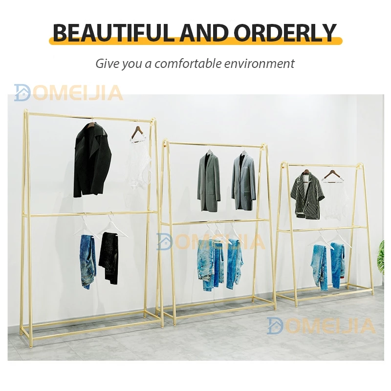 Golden Steel Pipe Clothes Rack Clothing Store Display Shelf Bold Drying Hanging 150/180/200 Penyangkut Baju
