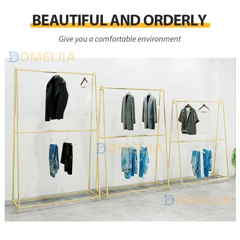 Golden Steel Pipe Clothes Rack Clothing Store Display Shelf Bold Drying Hanging 150/180/200 Penyangkut Baju