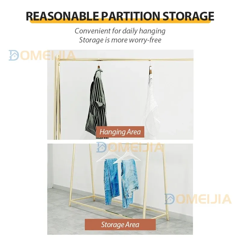 Golden Steel Pipe Clothes Rack Clothing Store Display Shelf Bold Drying Hanging 150/180/200 Penyangkut Baju