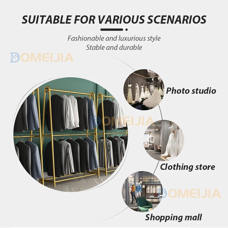 Golden Steel Pipe Clothes Rack Clothing Store Display Shelf Bold Drying Hanging 150/180/200 Penyangkut Baju