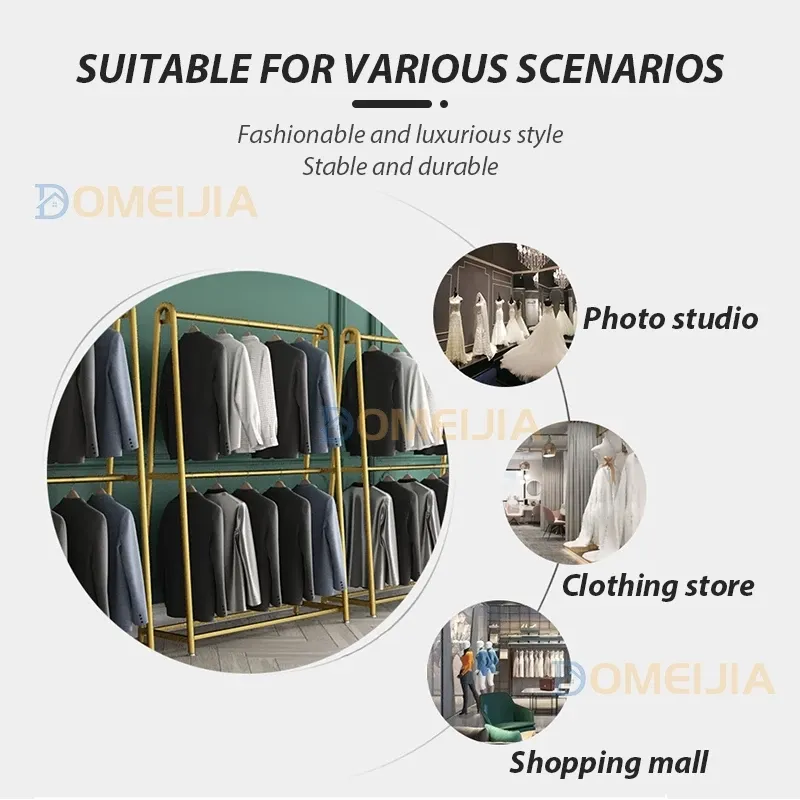 Golden Steel Pipe Clothes Rack Clothing Store Display Shelf Bold Drying Hanging 150/180/200 Penyangkut Baju