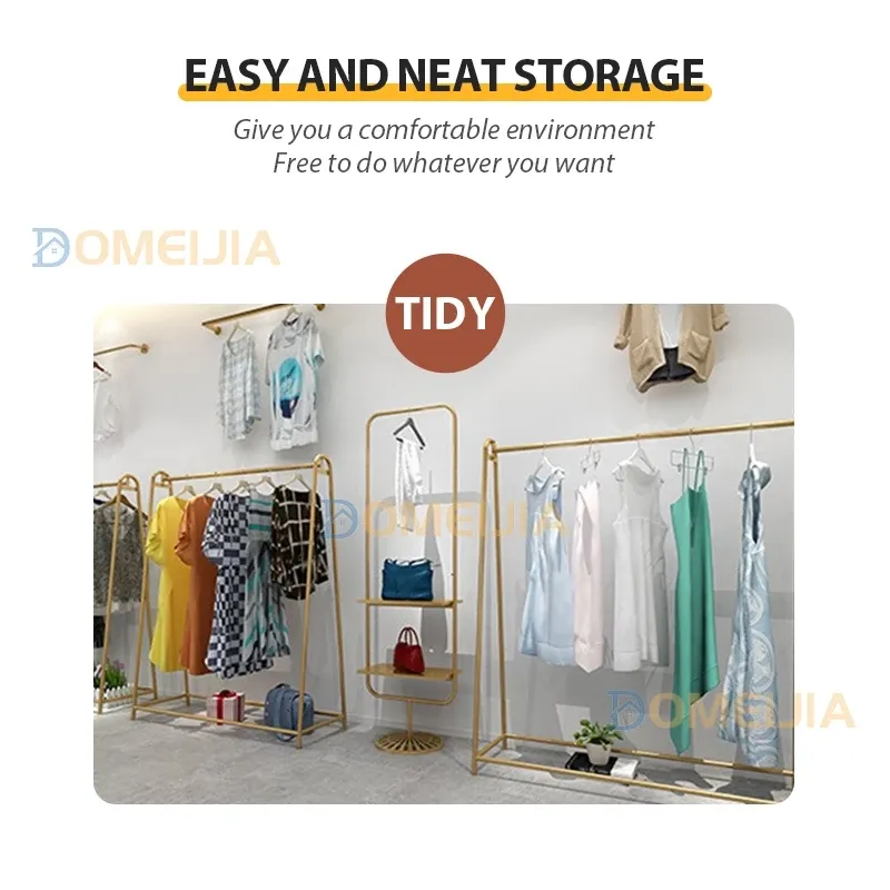 Golden Steel Pipe Clothes Rack Clothing Store Display Shelf Bold Drying Hanging 150/180/200 Penyangkut Baju
