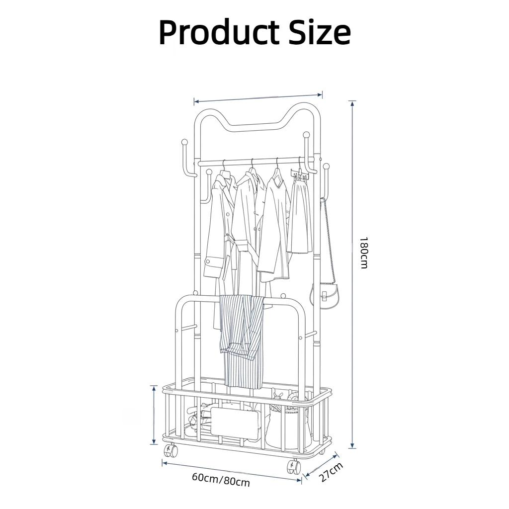 Mobile Coat Rack With Storage Basket Multilayer Organizer Rak Baju Beroda Pakaian Untuk Bilik Tidur Parlor