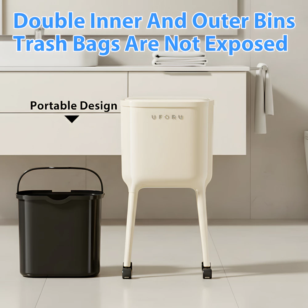 High Leg Trash Can With Wheels Large Capacity Mobile Dustbin Plastic Waste Bin For Home Kitchen Rak Tong Sampah Beroda