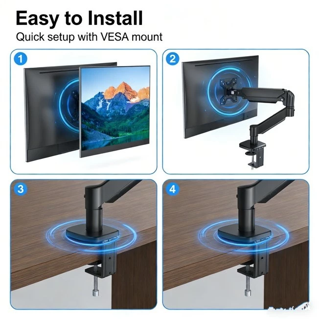 AVANRA Adjustable Monitor Arm Stand size and finish reference