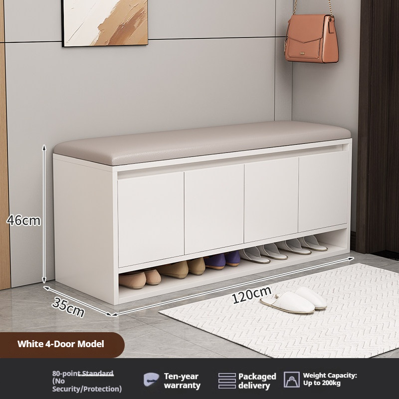 AVANRA Shoe Cabinet Bench with Cushion storage and usage detail