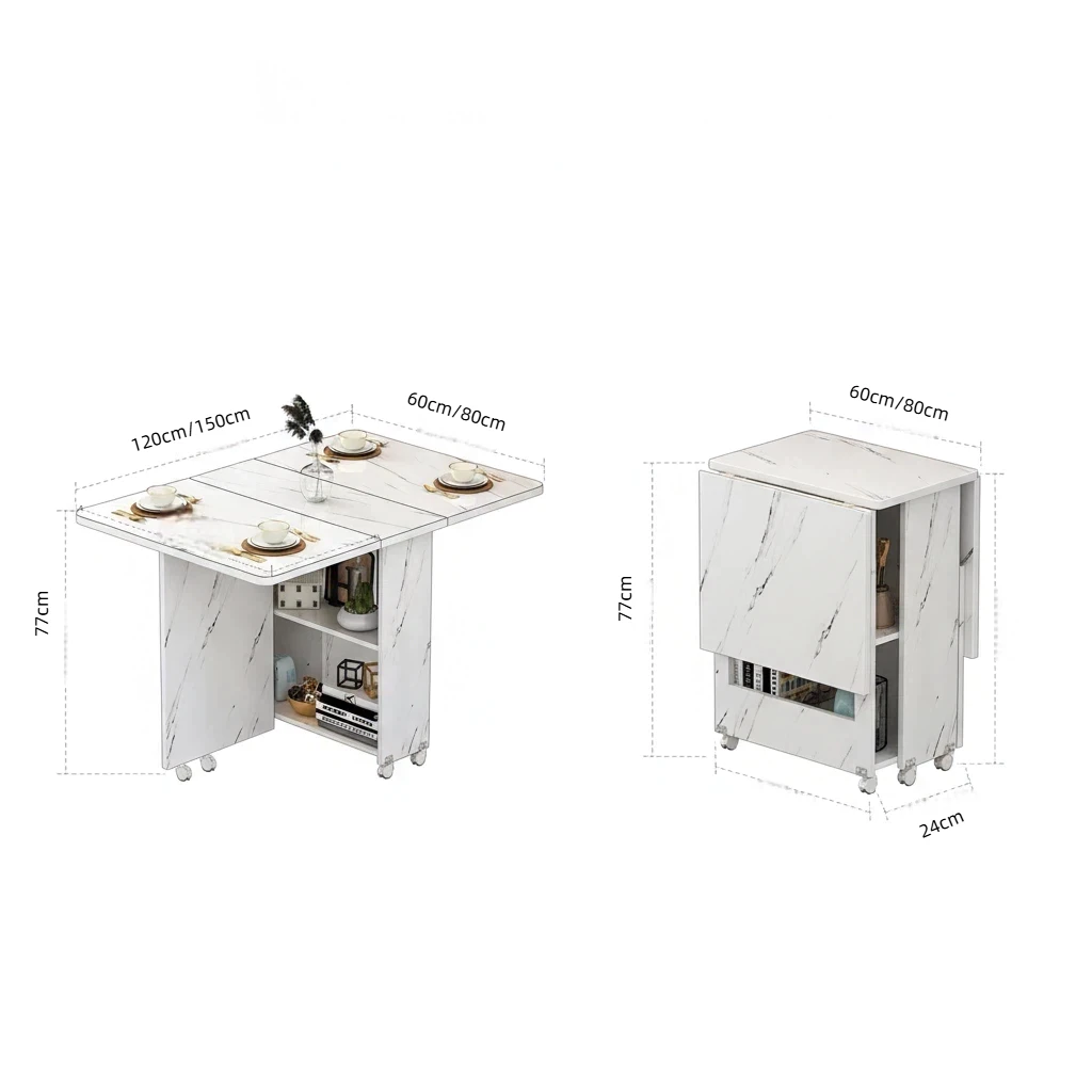 Foldable Dining Table With Wheels Multipurpose Storage Cabinet Meja